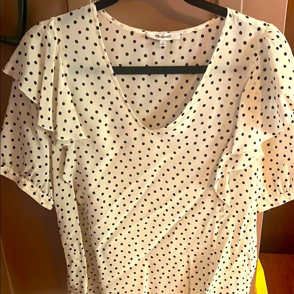 Madewell Cream and Black Polka Dot Blouse